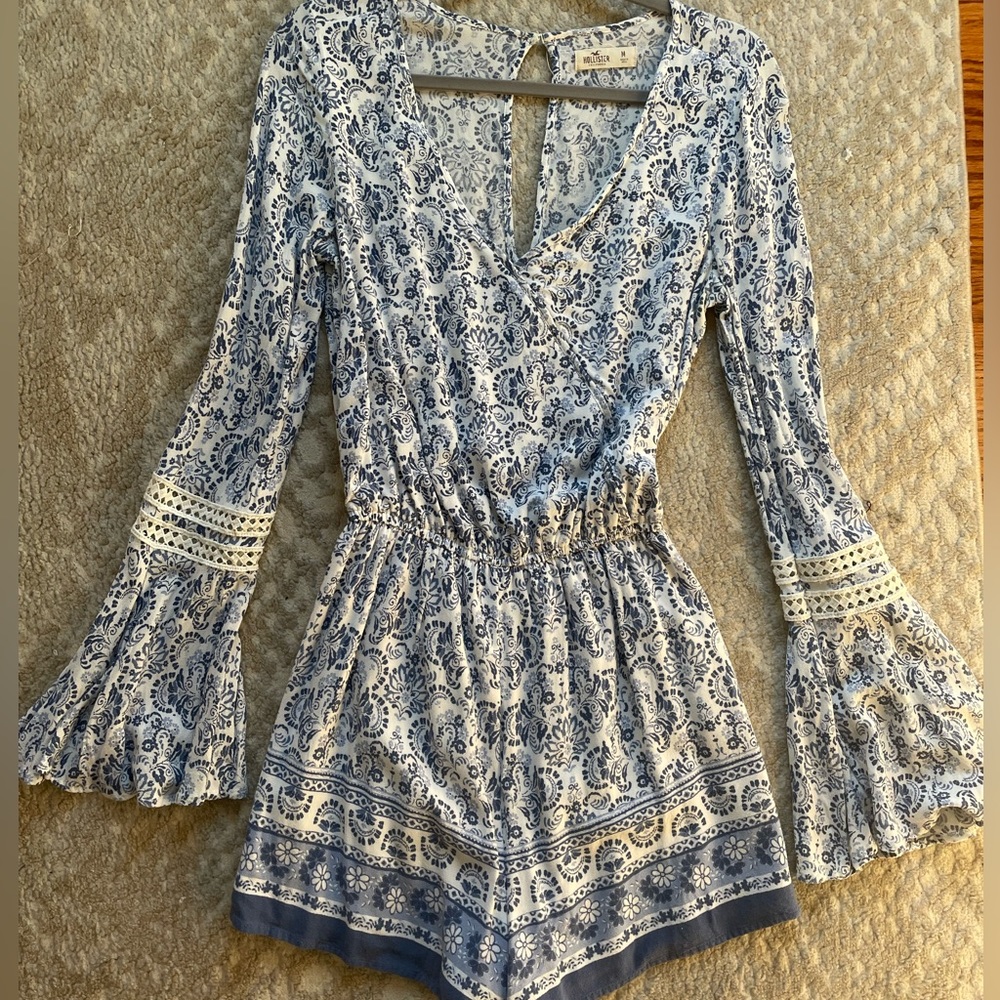 Blue & White Floral Hollister Romper